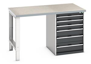 Bott Cubio Pedestal Bench with Lino Top & 6 Drawers - 1500mm Wide  x 900mm Deep x 940mm High. Workbench consists of the following components for easy self assembly:... 940mm High Benches